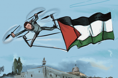 رسوم كاريكاتير عن علم فلسطين الحاضر في المواجهات