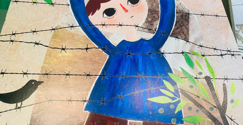 لوحة فنيّة تعبّر عن اعتقال الأطفال في سجون الاحتلال (تصوير: مجاهد بني مفلح/ الترا فلسطين)