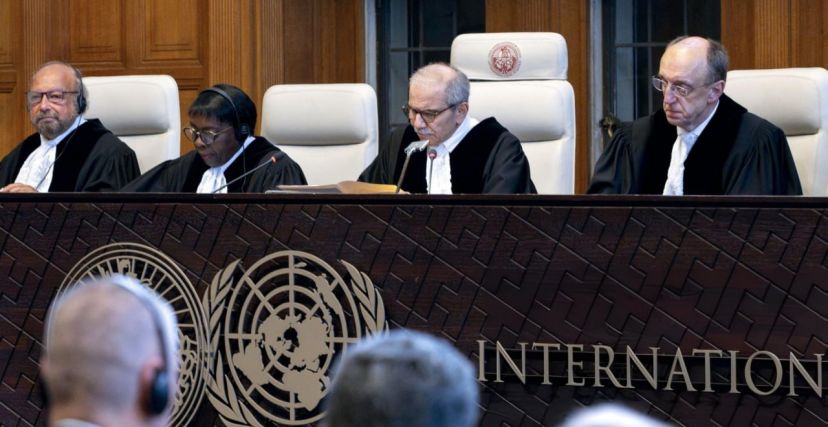 من جلسة قضاة محكمة العدل الدولية في لاهاي بشأن الحتلال الإسرائيلي للأرض الفلسطينية